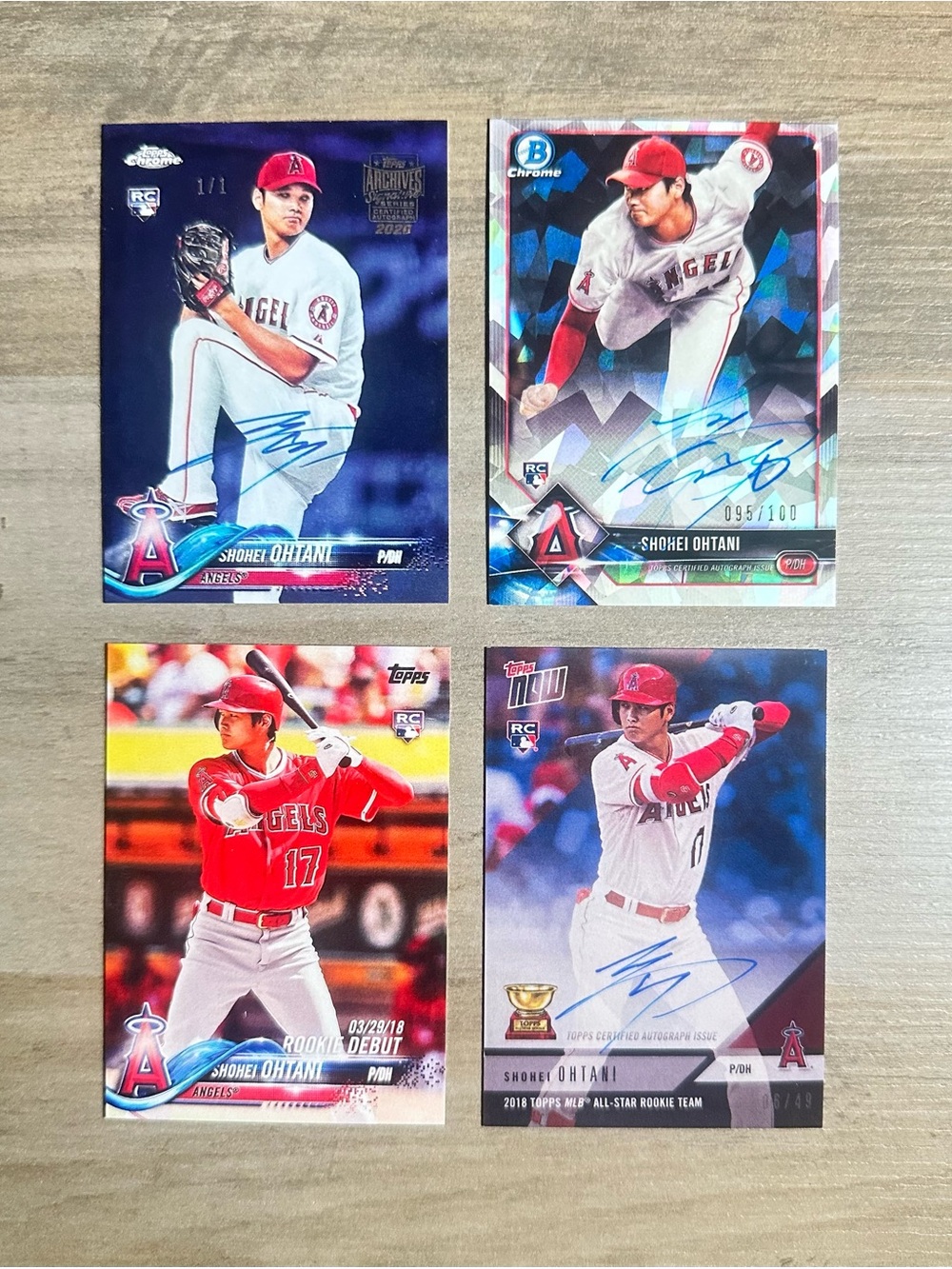 Shohei Ohtani Signed Rookie Lot of (4) BBM Topps Novelty Baseball Cards.